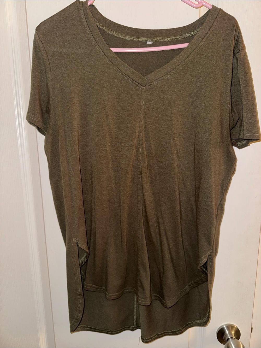 Olive Green V-Neck Women's Top